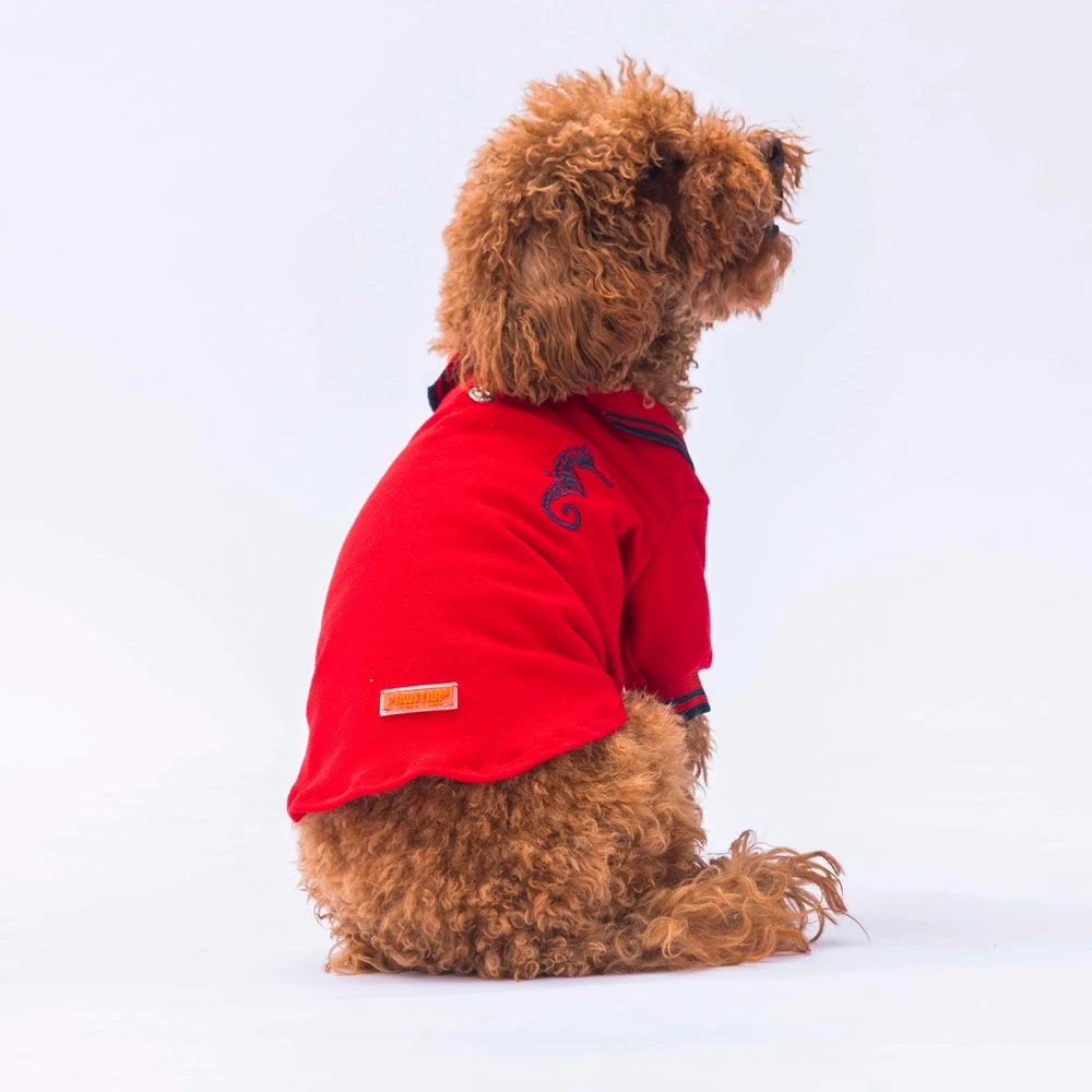 Red Marine Style Polo Collar Dog T-Shirt