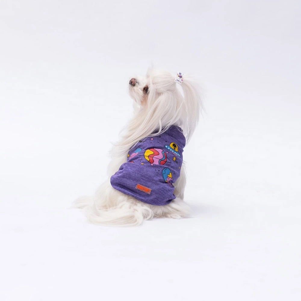 Purple Space Time Printed Dog T-Shirt