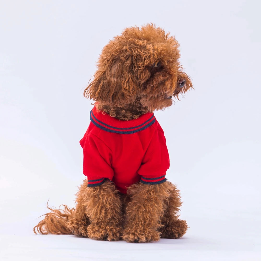 Red Marine Style Polo Collar Dog T-Shirt