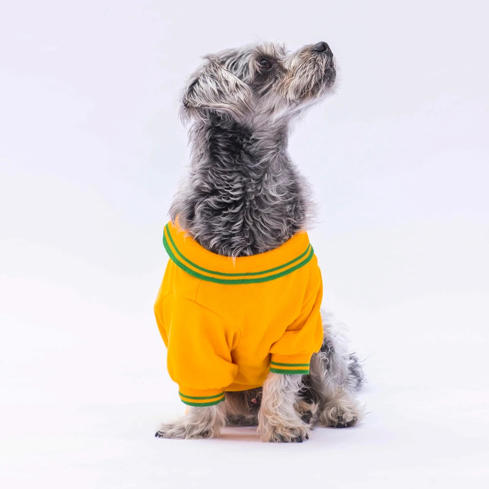 Yellow Marine Polo Collar Dog T-Shirt with Nautical Design