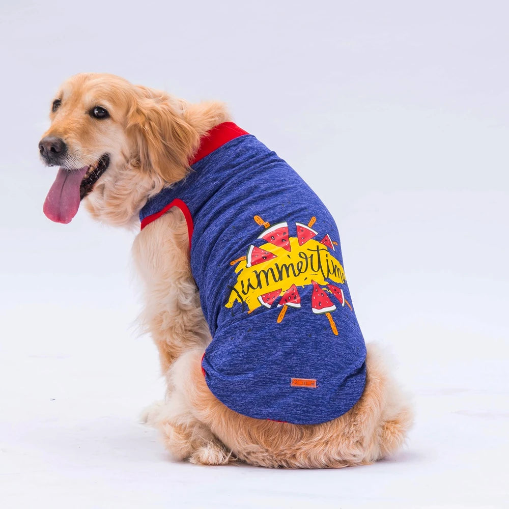 Navy Summer Time Printed Large Breed Dog T-Shirt