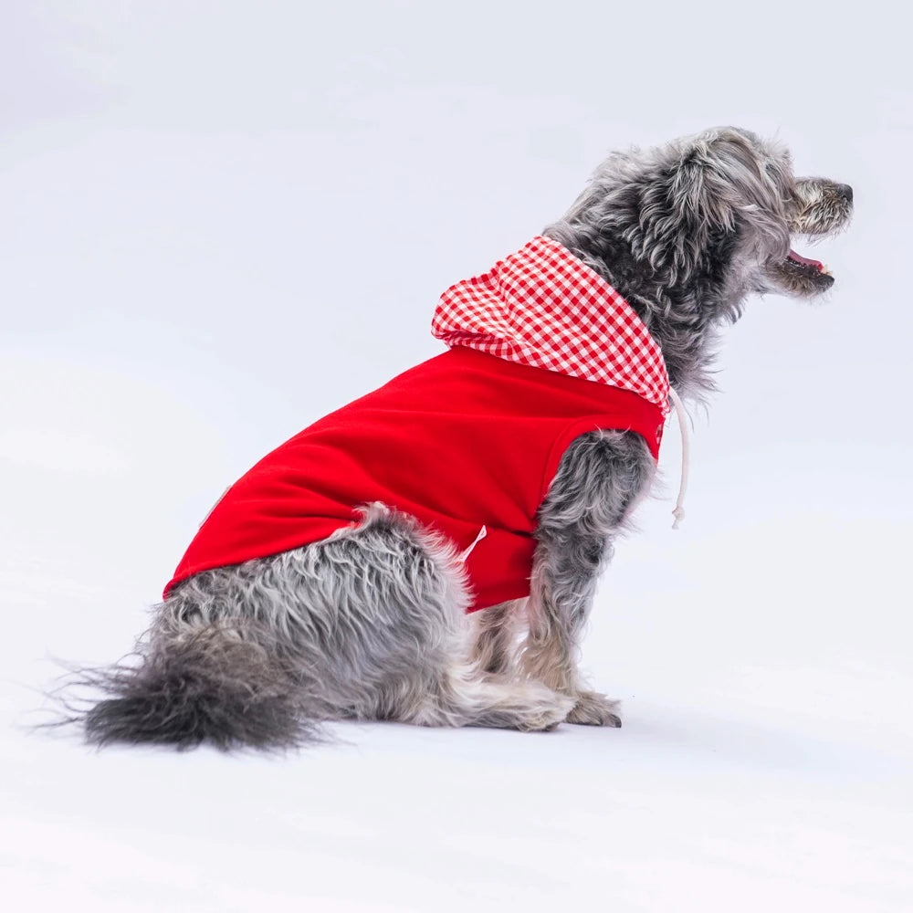 Red Gingham Hooded Dog T-Shirt – Cute Plaid Puppy Hoodie
