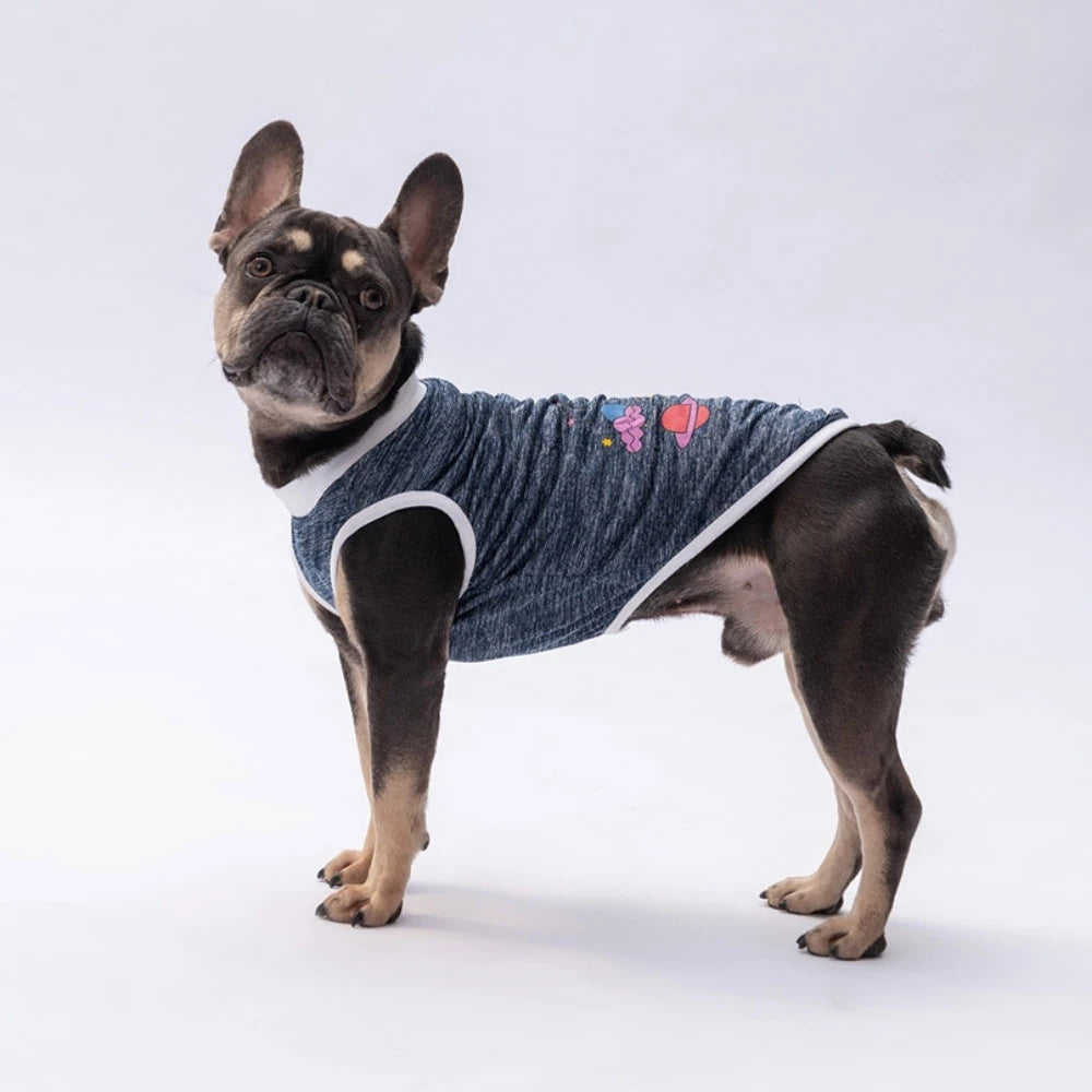 Navy Blue Space Time Printed Dog T-Shirt