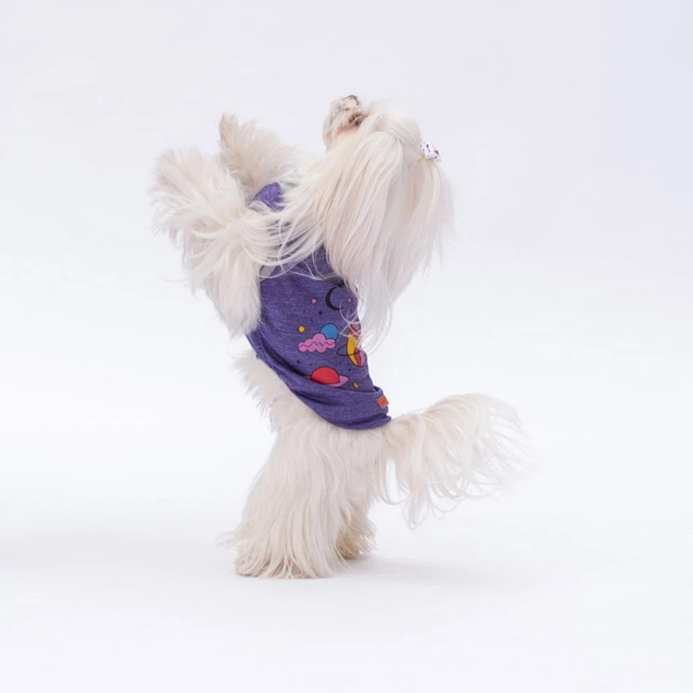 Purple Space Time Printed Dog T-Shirt