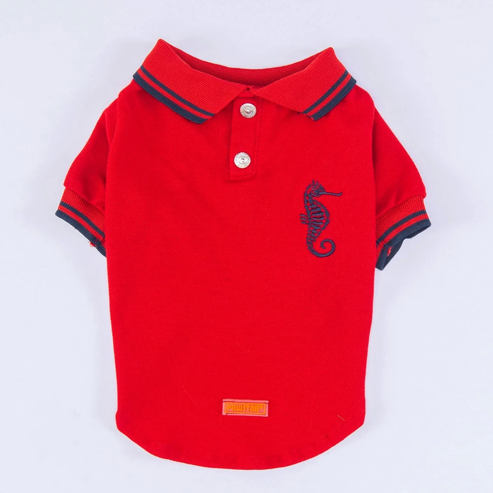 Red Marine Style Polo Collar Dog T-Shirt