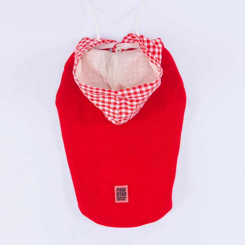 Red Gingham Hooded Dog T-Shirt – Cute Plaid Puppy Hoodie