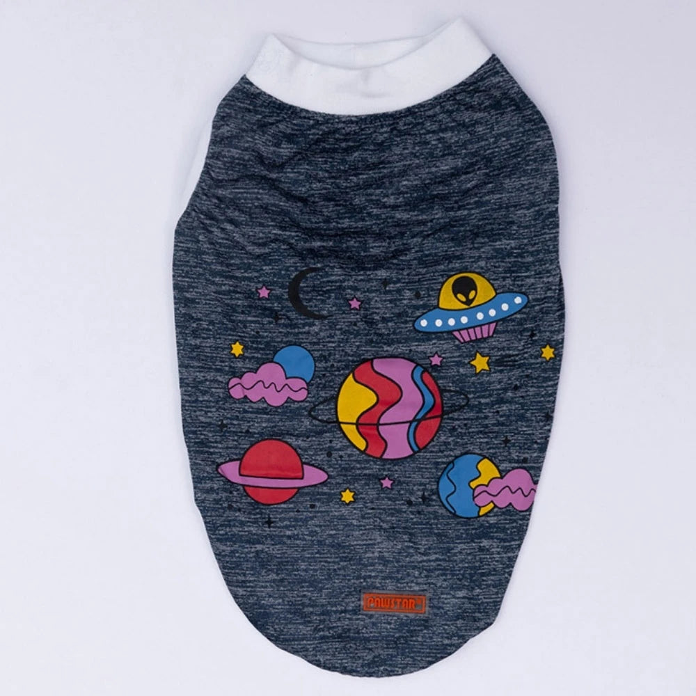 Navy Blue Space Time Printed Dog T-Shirt