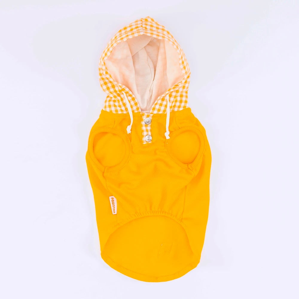 Yellow Gingham Hooded Dog T-Shirt