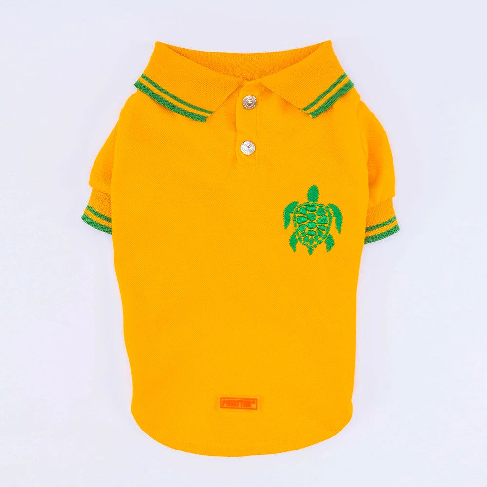 Yellow Marine Polo Collar Dog T-Shirt with Nautical Design