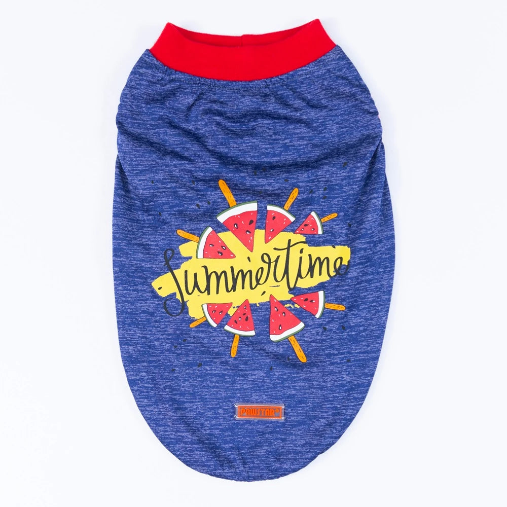 Navy Summer Time Printed Large Breed Dog T-Shirt