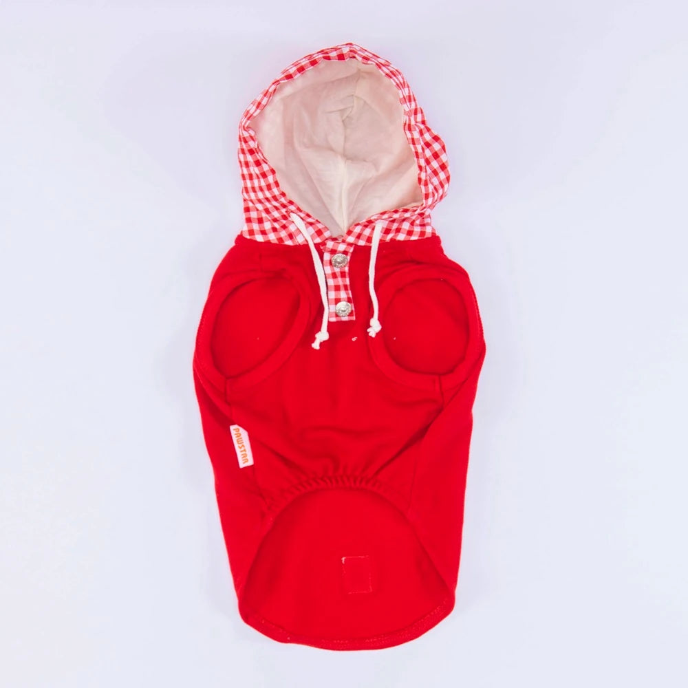 Red Gingham Hooded Dog T-Shirt – Cute Plaid Puppy Hoodie