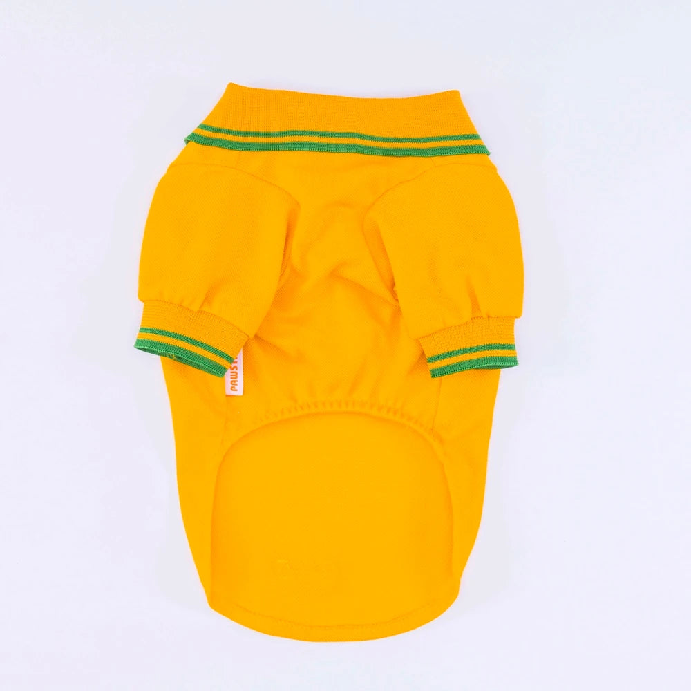 Yellow Marine Polo Collar Dog T-Shirt with Nautical Design