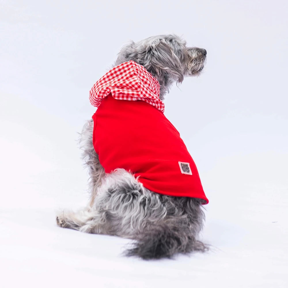 Red Gingham Hooded Dog T-Shirt – Cute Plaid Puppy Hoodie