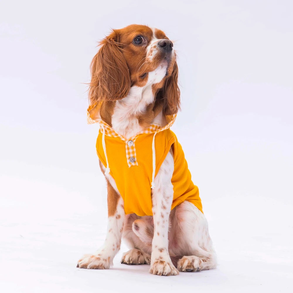 Yellow Gingham Hooded Dog T-Shirt