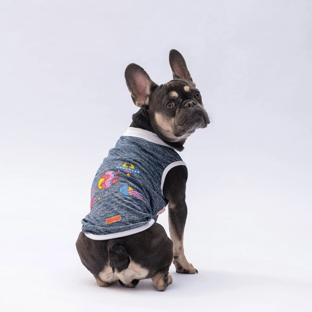 Navy Blue Space Time Printed Dog T-Shirt