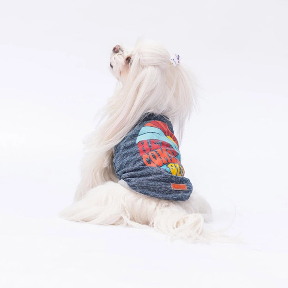 Navy Space Time Printed Dog T-shirt