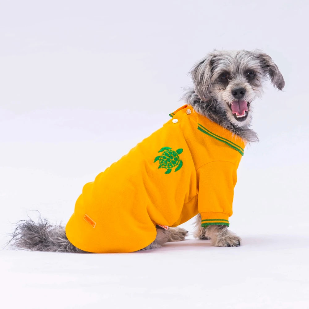 Yellow Marine Polo Collar Dog T-Shirt with Nautical Design