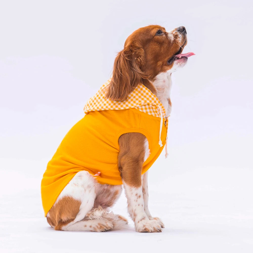 Yellow Gingham Hooded Dog T-Shirt