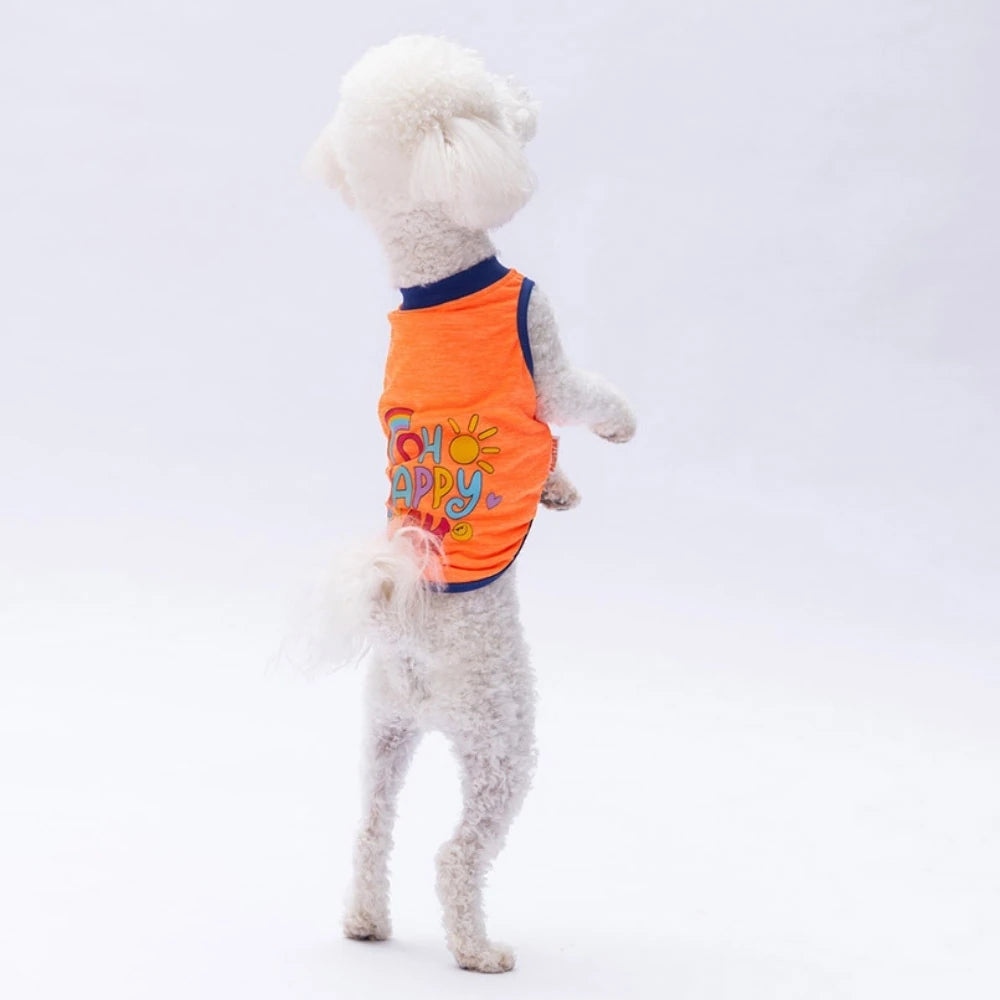 Neon Orange Happy Day Printed Dog T-Shirt