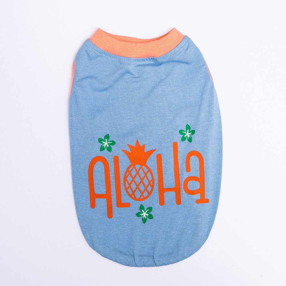 Blue Aloha Dog T Shirt Tropical Hawaiian Pet Clothing