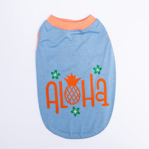 Blue Aloha Dog T Shirt Tropical Hawaiian Pet Clothing