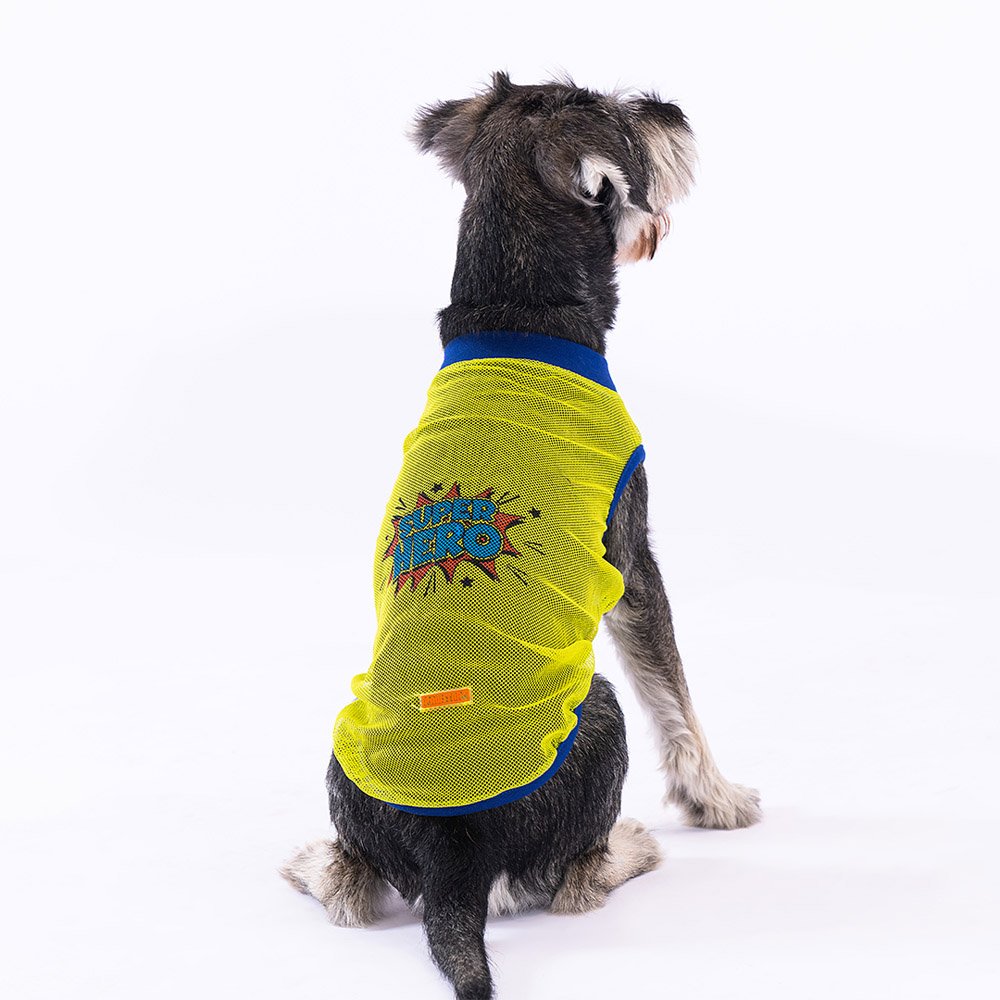 Super Hero Mesh Yellow Dog T-Shirt for Small Medium Large Pets