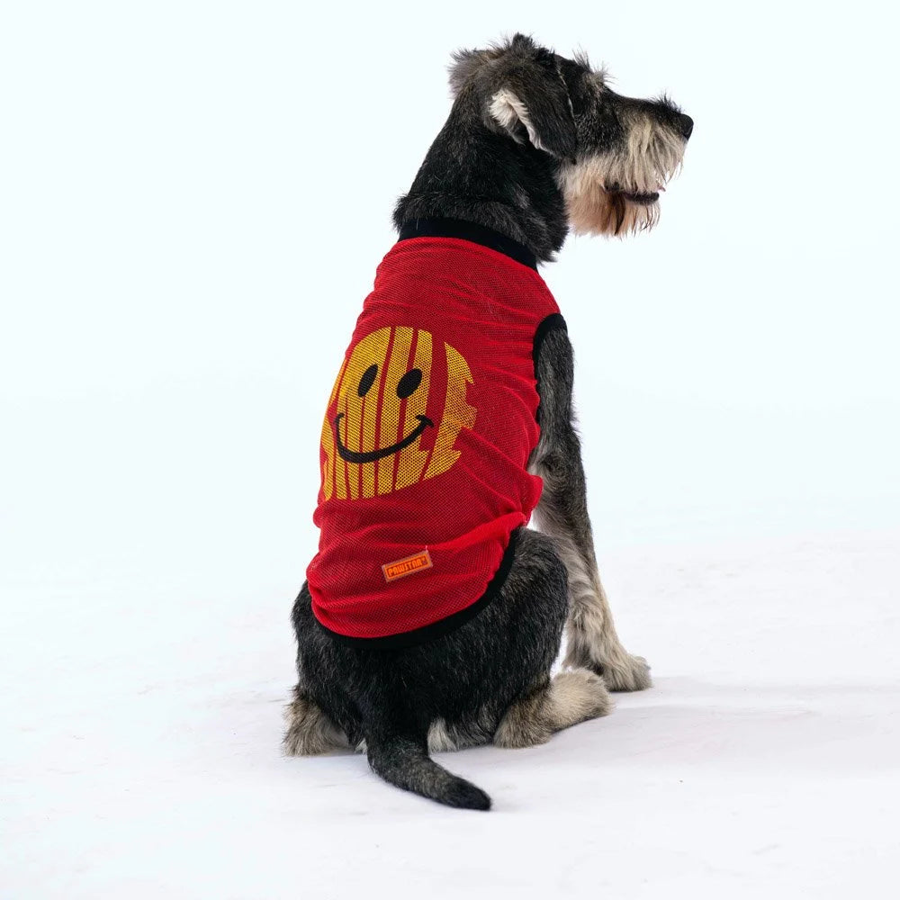 Red Mesh Smile Dog T-Shirt for Small Medium Pets